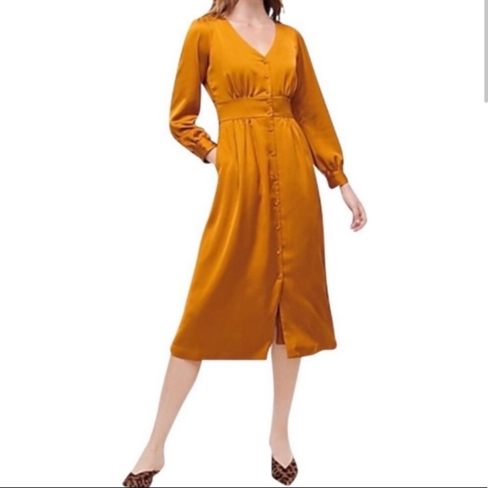 Beautiful gold J. Crew long sleeve button down dress